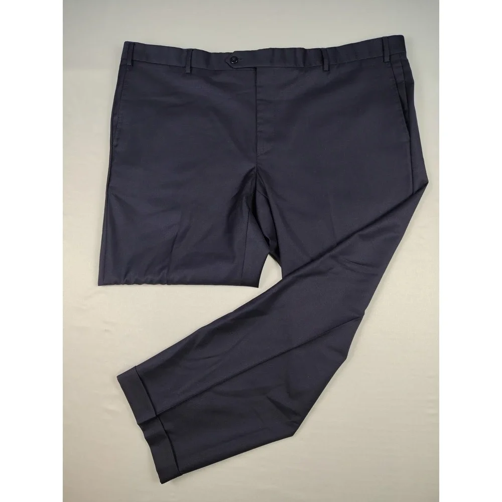 Zanella Devan 100% Wool Dress Pants Mens 46x28.5 Navy Made Italy Cuffed Office